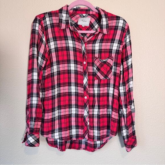 Rails Red White Plaid Button Down Shirt Womens M Casual Fall Blouse Long Sleeve - Picture 1 of 10